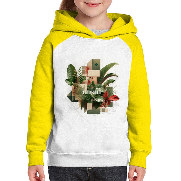 Moletom Infantil Think Green - Branco/Amarelo