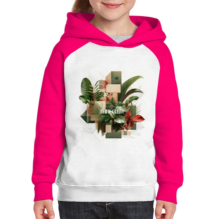 Moletom Infantil Think Green - Branco/Rosa