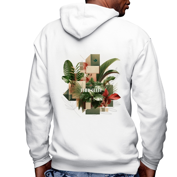 Blusa Moletom Think Green Masculina com Capuz e Zíper