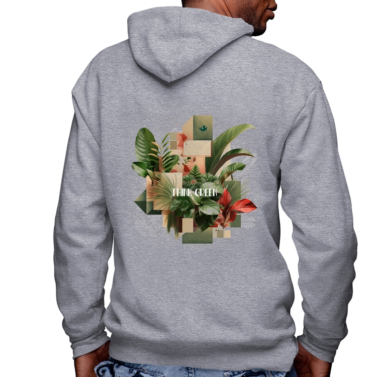 Blusa Moletom Think Green Masculina com Capuz e Zíper - Mescla