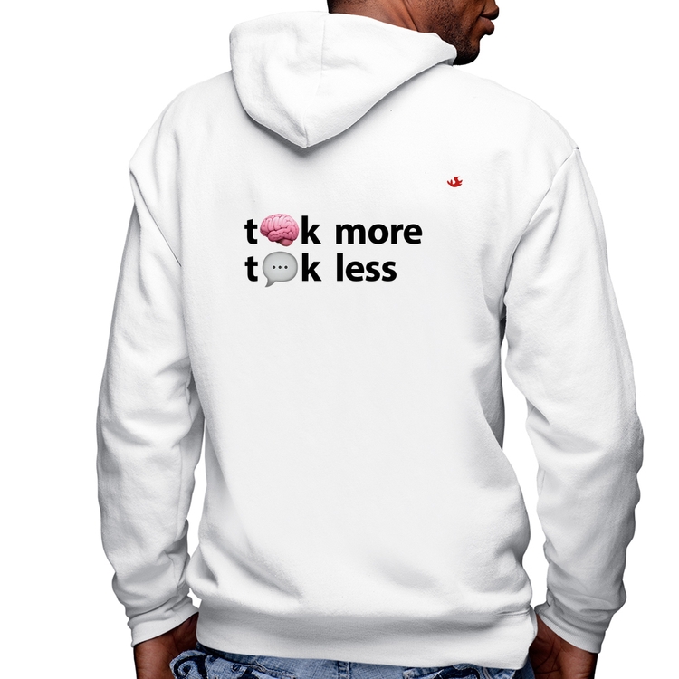 Blusa Moletom Think more, Talk less Masculina com Capuz e Zíper - Branca