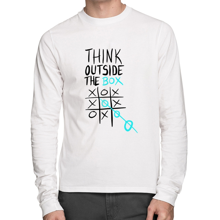 Camiseta Algodão Think Outside The Box Manga Longa - Branca