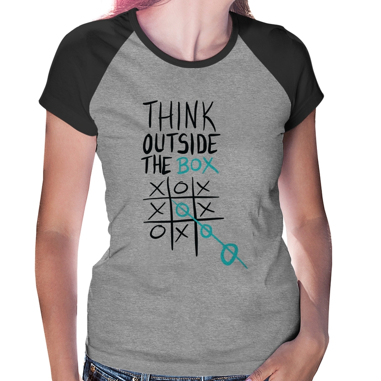 Baby Look Raglan Think Outside The Box - Cinza/Preto