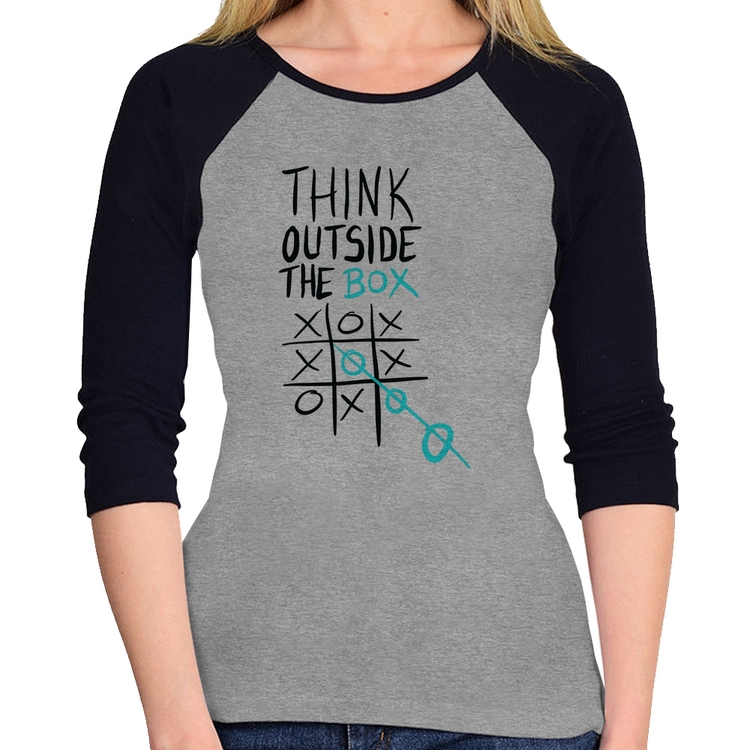 Baby Look Raglan Think Outside The Box Manga 3/4 - Cinza/Preto