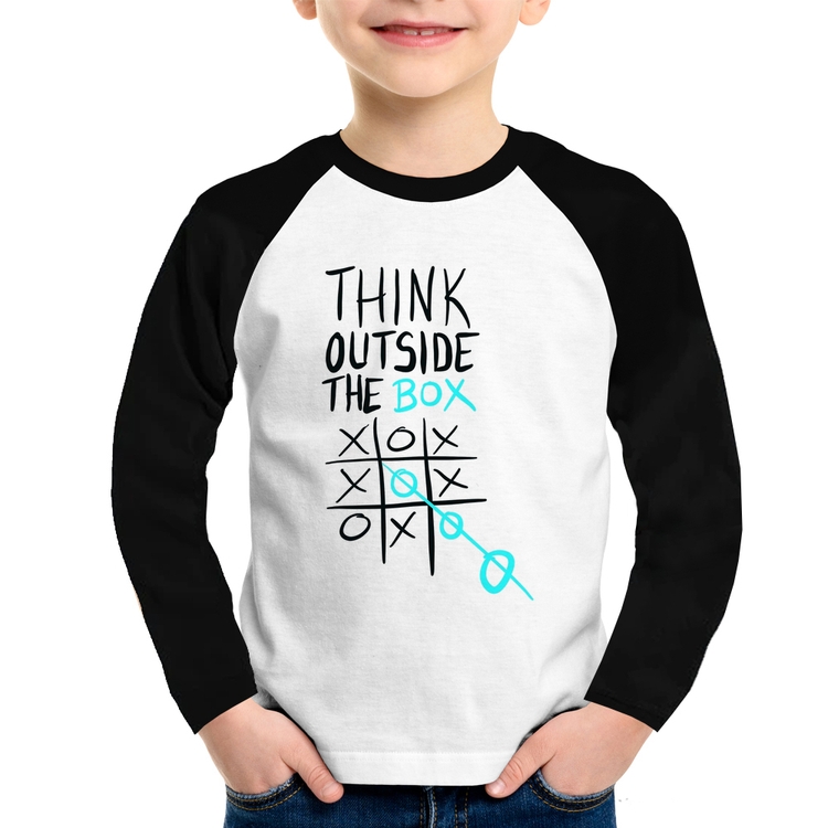 Camiseta Raglan Infantil Think Outside The Box Manga Longa