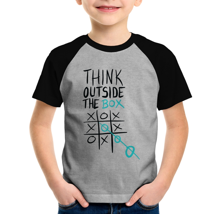 Camiseta Raglan Infantil Think Outside The Box - Cinza/Preto