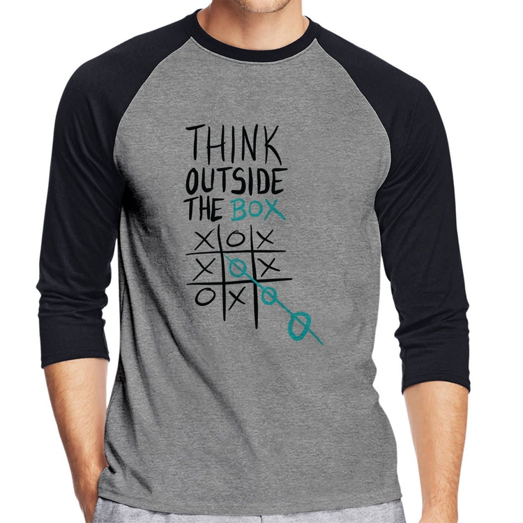 Camiseta Raglan Think Outside The Box Manga 3/4 - Cinza/Preto