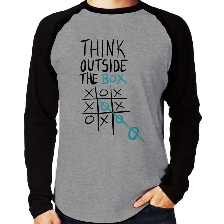 Camiseta Raglan Think Outside The Box Manga Longa - Cinza/Preto