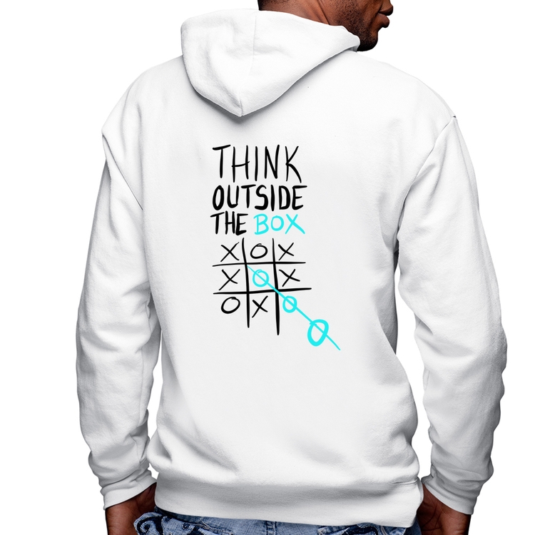 Blusa Moletom Think Outside The Box Masculina com Capuz e Zíper - Branca