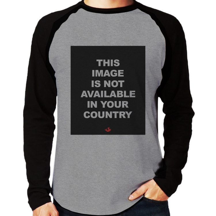 Camiseta Raglan This image is not available in your country Manga Longa - Cinza/Preto