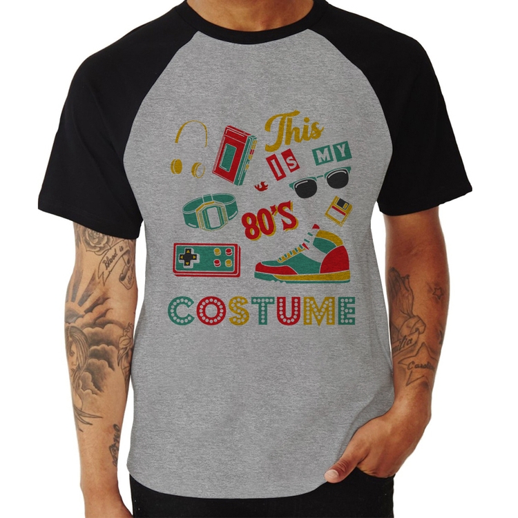 Camiseta Raglan This is my 80's costume - Cinza/Preto