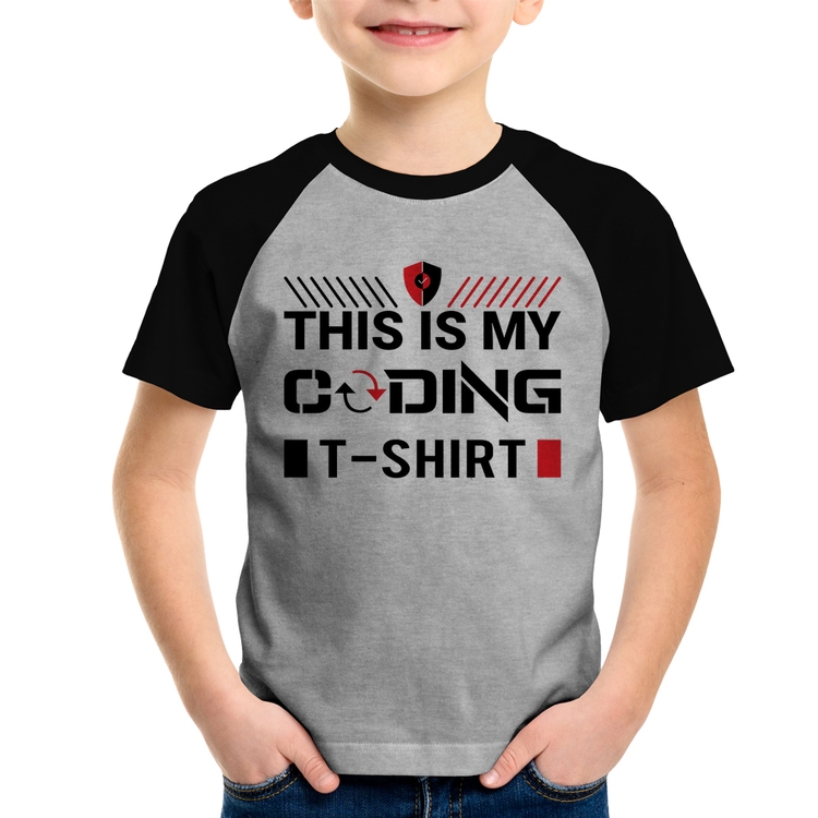 Camiseta Raglan Infantil This is my coding t-shirt - Cinza/Preto