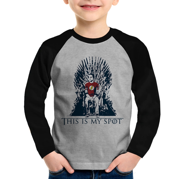 Camiseta Raglan Infantil This Is My Spot Manga Longa - Cinza/Preto