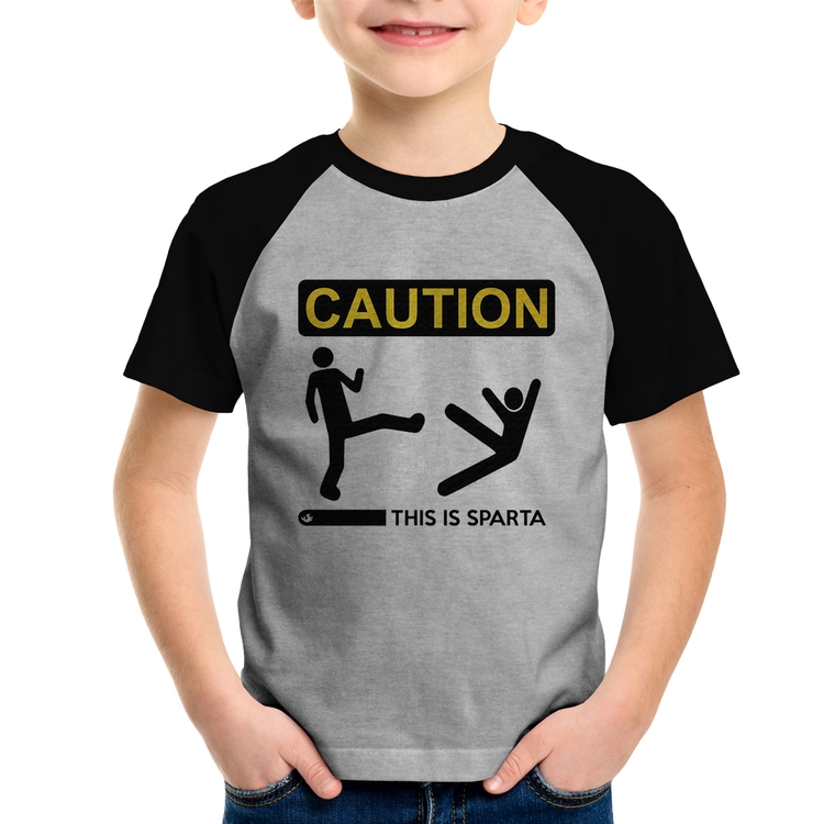 Camiseta Raglan Infantil This is Sparta - Cinza/Preto