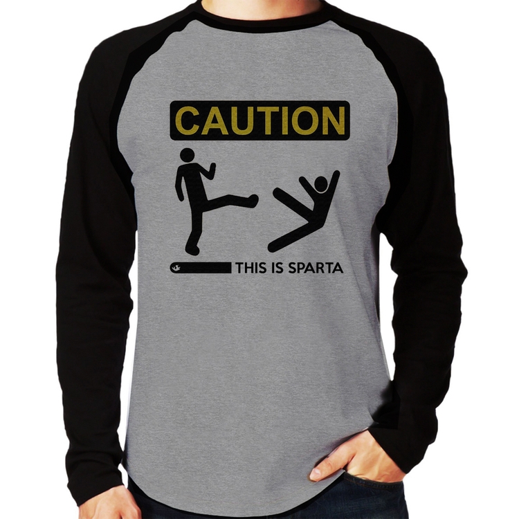 Camiseta Raglan This is Sparta Manga Longa - Cinza/Preto