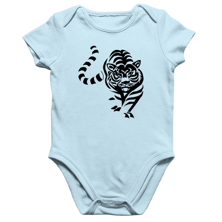 Body Bebê Algodão Tigre Traços - Azul Bebê