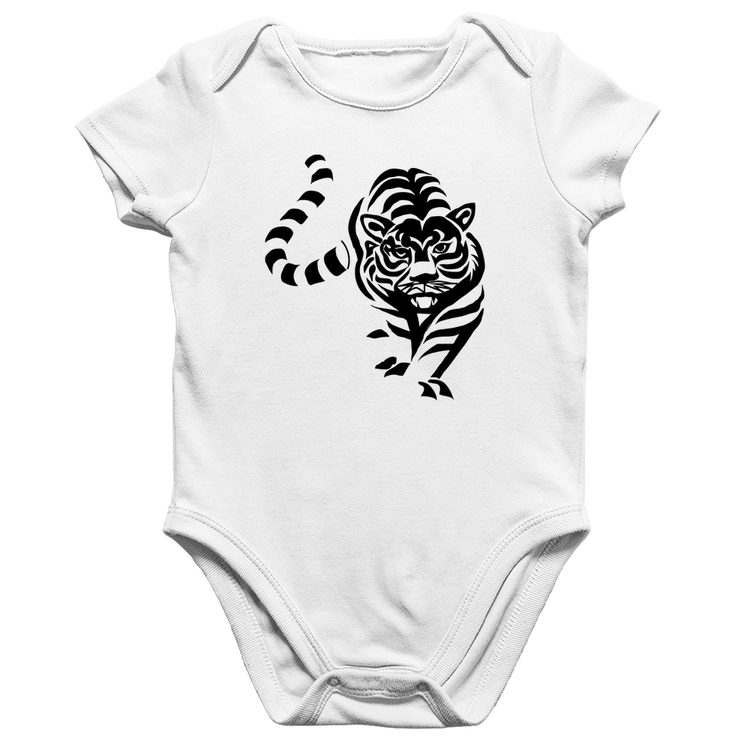 Body Bebê Algodão Tigre Traços - Branco