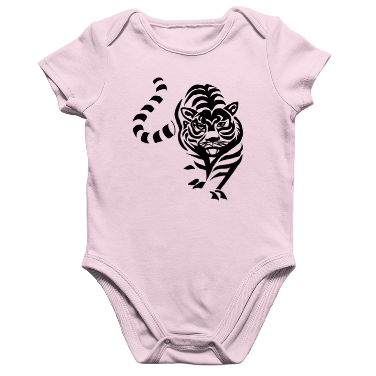 Body Bebê Algodão Tigre Traços - Rosa Bebê