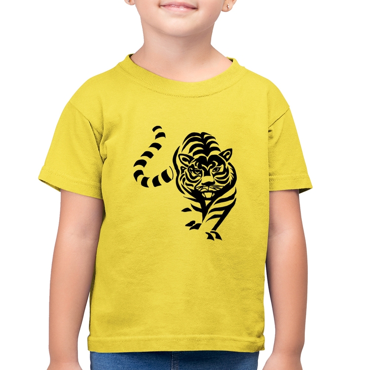 Camiseta Algodão Infantil Tigre Traços - Amarelo Canário