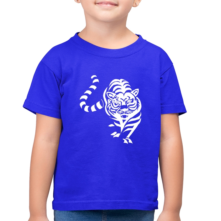 Camiseta Algodão Infantil Tigre Traços - Azul Royal
