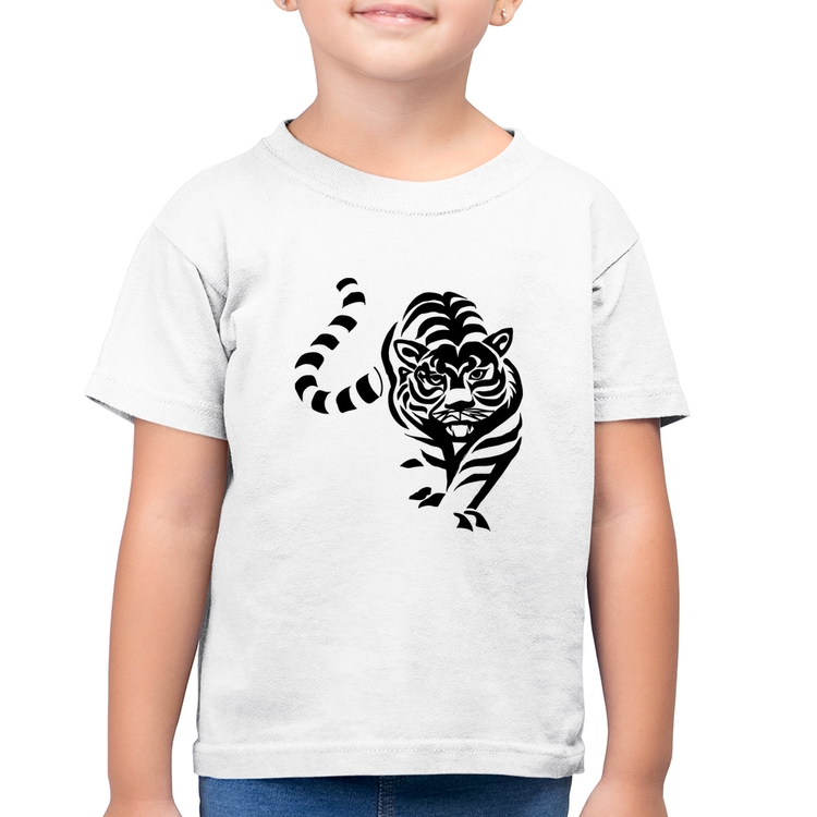 Camiseta Algodão Infantil Tigre Traços - Branca