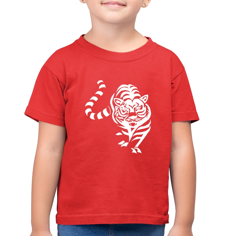 Camiseta Algodão Infantil Tigre Traços - Vermelha
