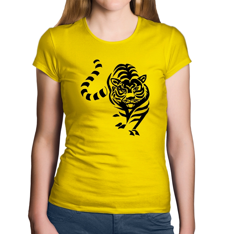 Baby Look Algodão Tigre Traços - Amarela