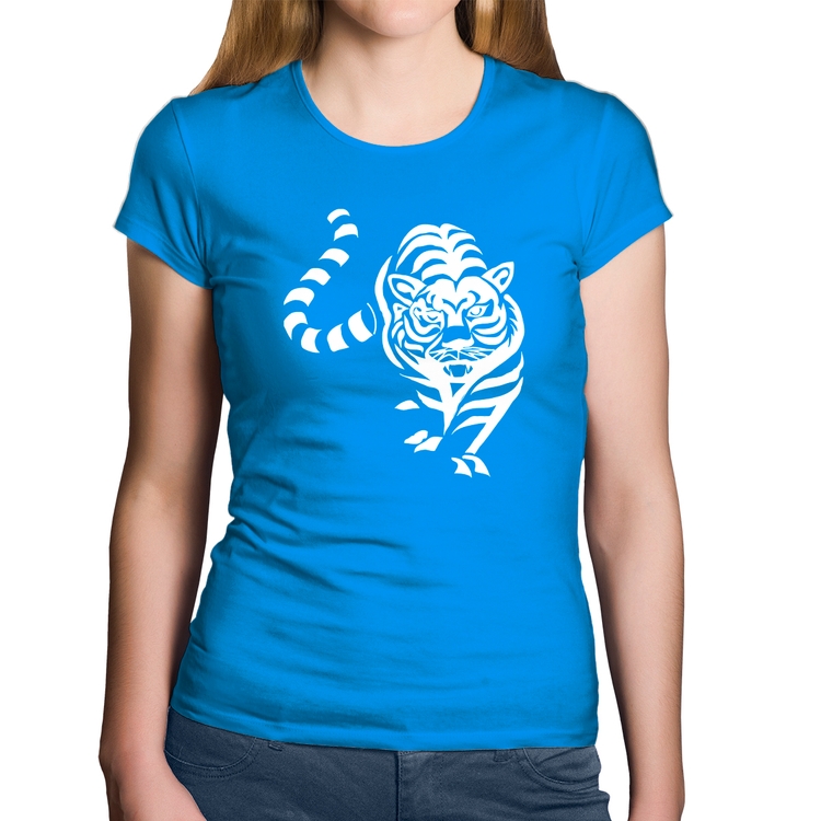 Baby Look Algodão Tigre Traços - Azul