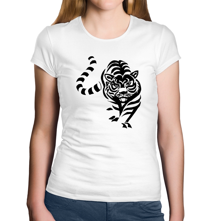 Baby Look Algodão Tigre Traços - Branca