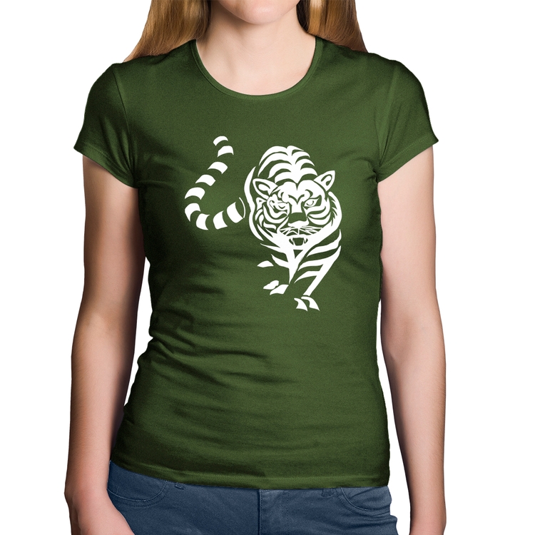 Baby Look Algodão Tigre Traços - Musgo