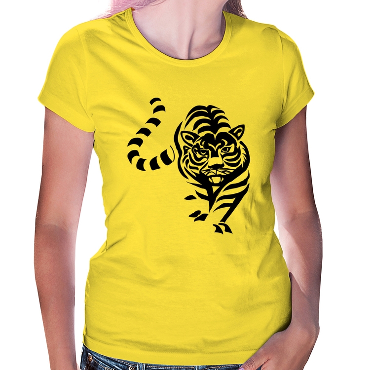 Baby Look Tigre Traços - Amarela