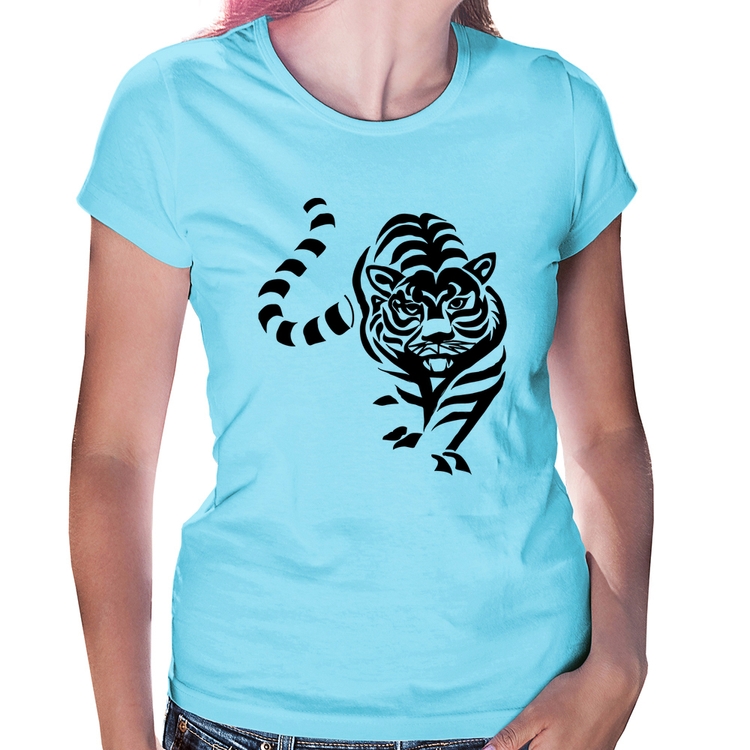 Baby Look Tigre Traços - Azul Bebê