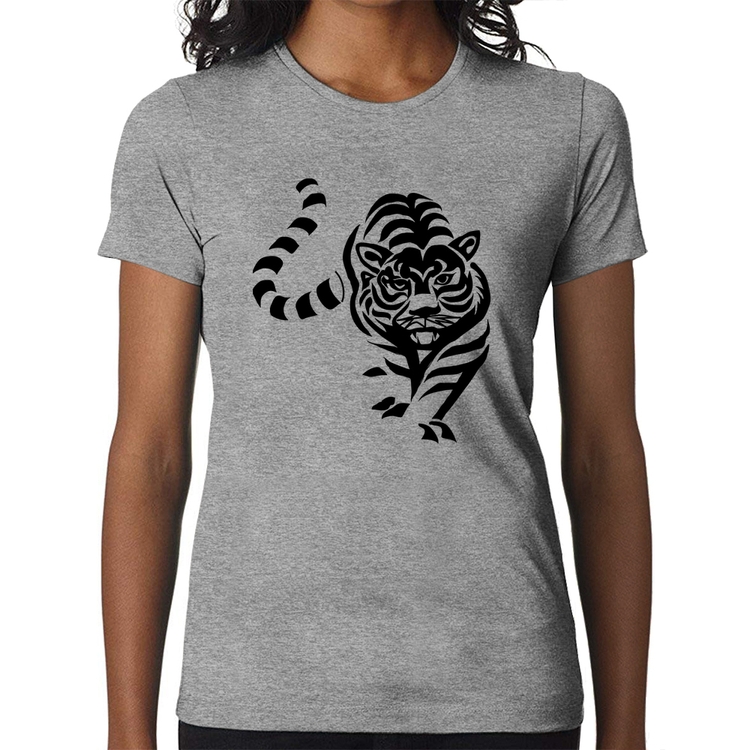 Baby Look Tigre Traços - Cinza