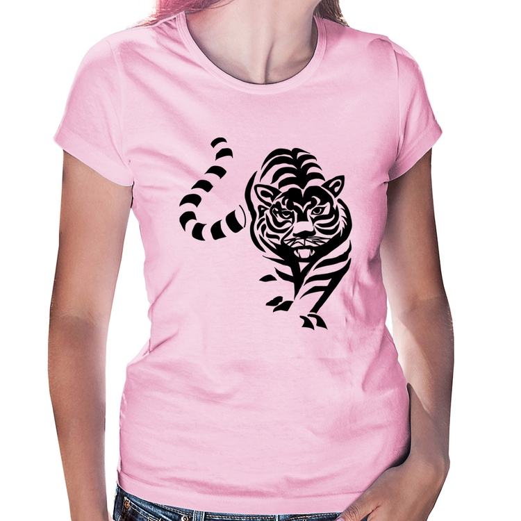 Baby Look Tigre Traços - Rosa Bebê