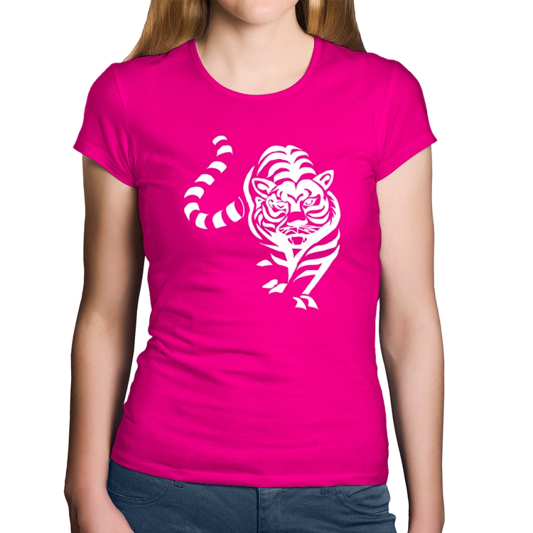 Baby Look Algodão Tigre Traços - Rosa