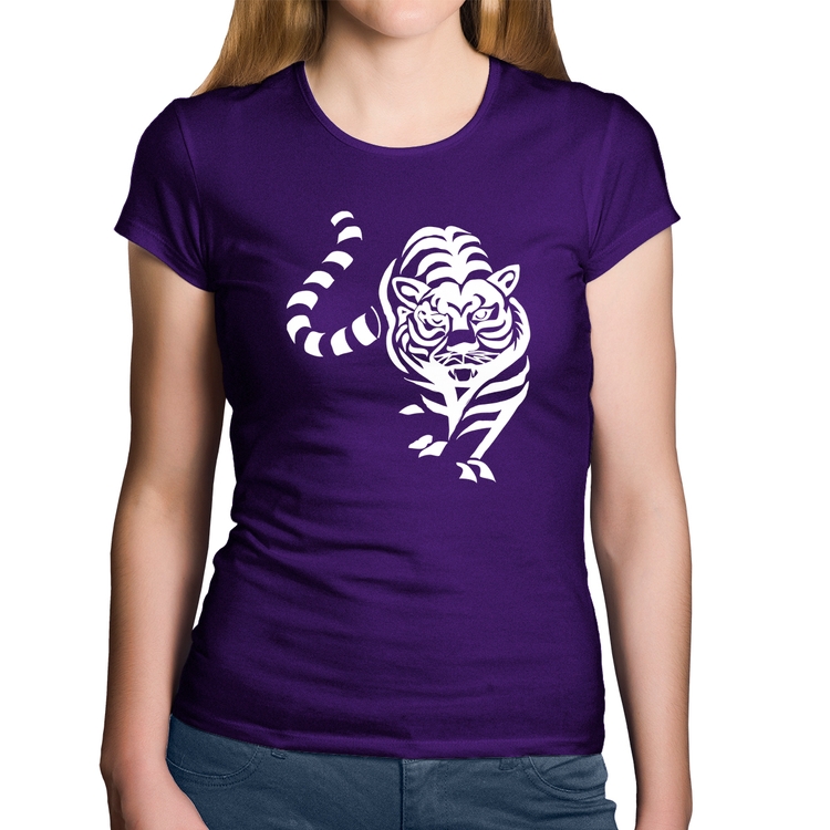 Baby Look Algodão Tigre Traços - Roxa