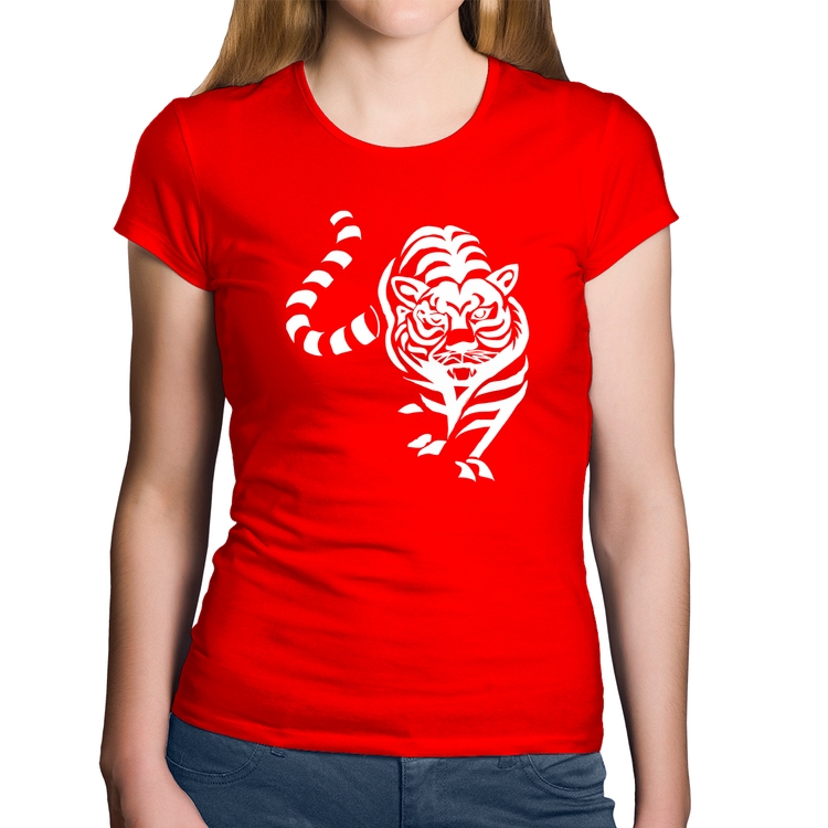 Baby Look Algodão Tigre Traços - Vermelha