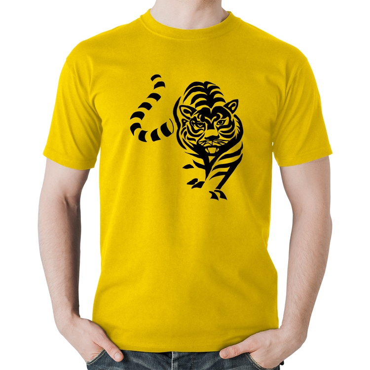 Camiseta Algodão Tigre Traços - Amarela