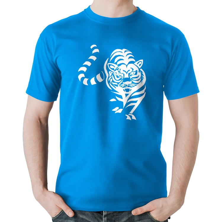 Camiseta Algodão Tigre Traços - Azul