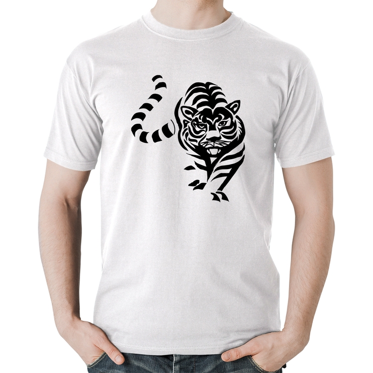 Camiseta Algodão Tigre Traços - Branca