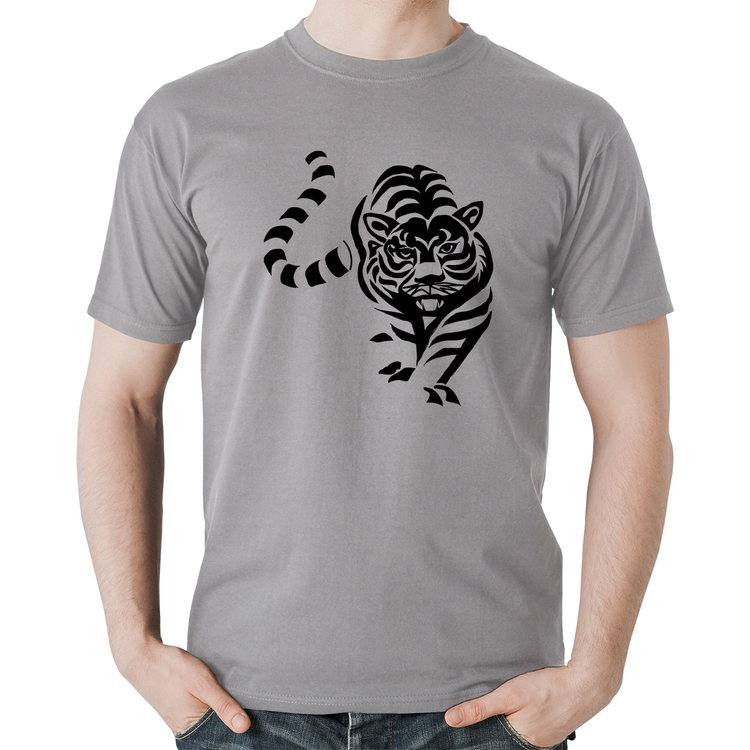 Camiseta Algodão Tigre Traços - Cinza