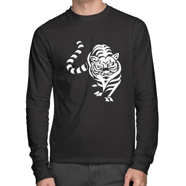 Camiseta Algodão Tigre Traços Manga Longa