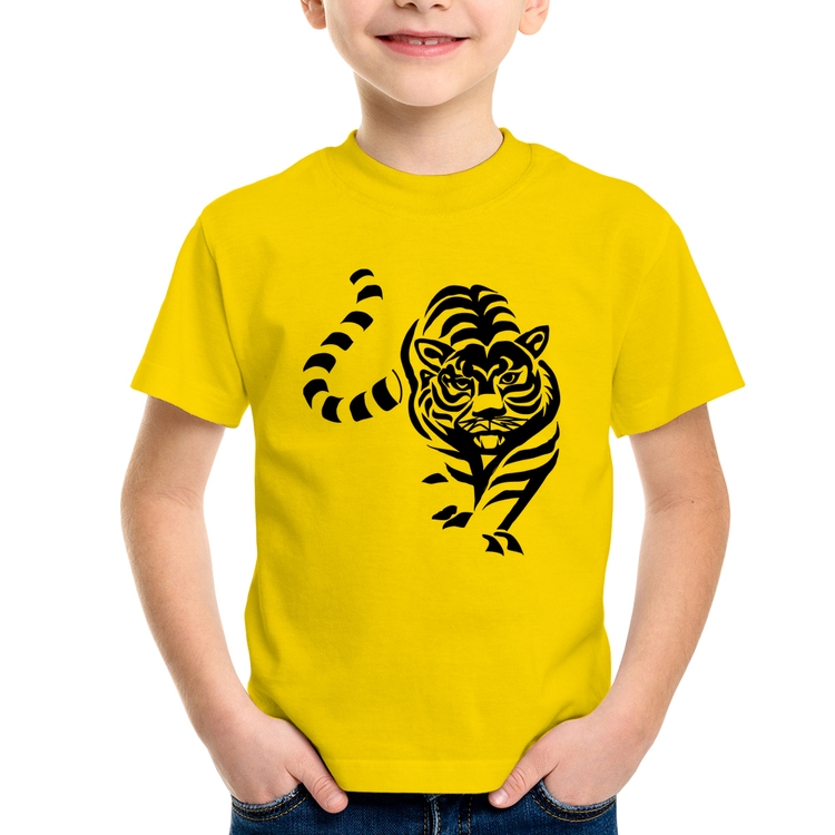 Camiseta Infantil Tigre Traços - Amarela