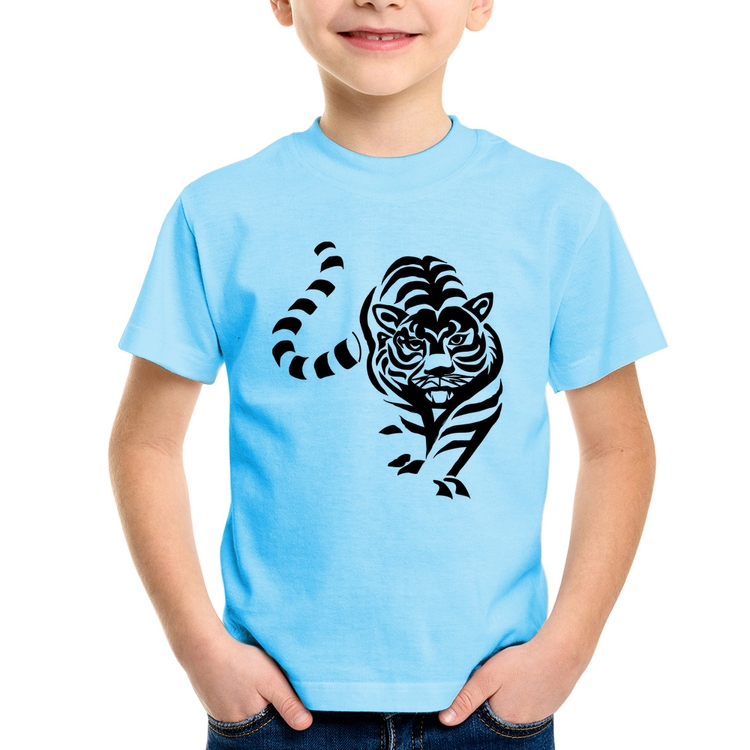 Camiseta Infantil Tigre Traços - Azul Bebê