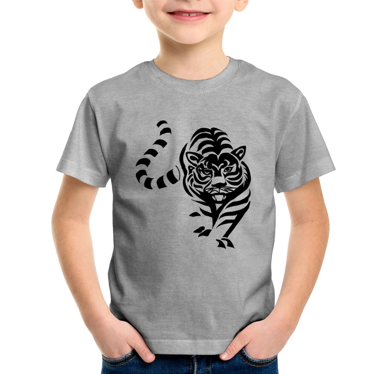 Camiseta Infantil Tigre Traços - Cinza