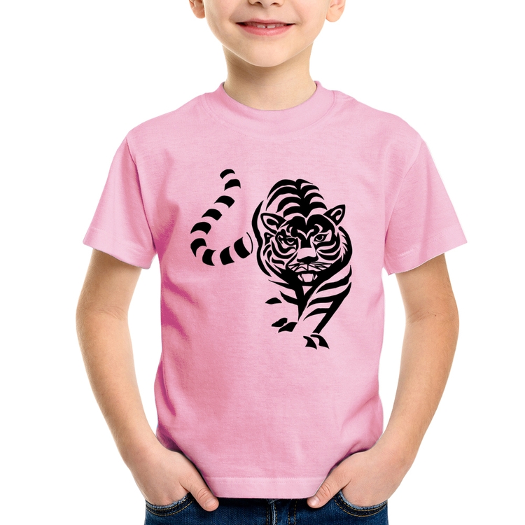 Camiseta Infantil Tigre Traços - Rosa Bebê