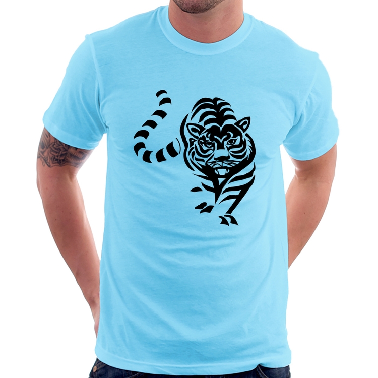 Camiseta Tigre Traços - Azul Bebê