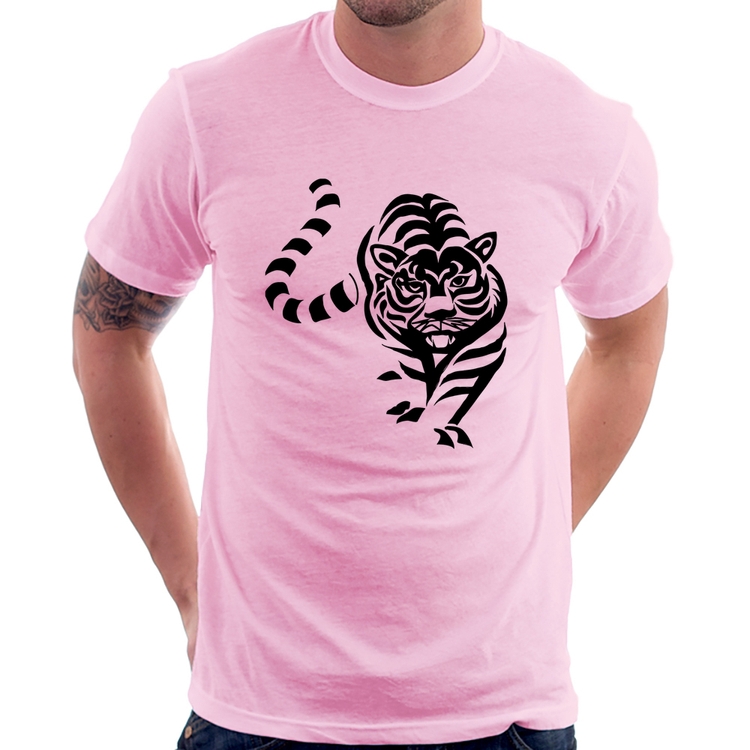 Camiseta Tigre Traços - Rosa Bebê