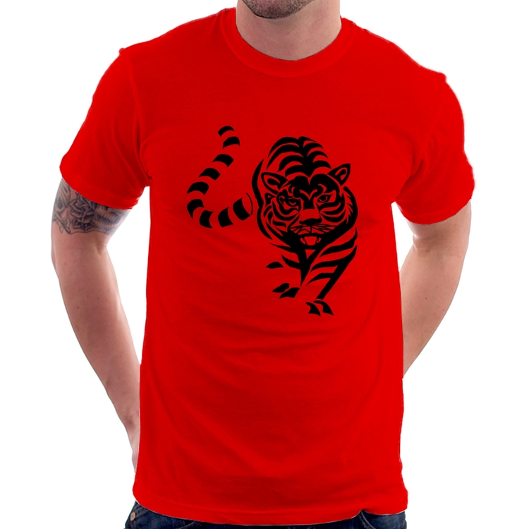 Camiseta Tigre Traços - Vermelha