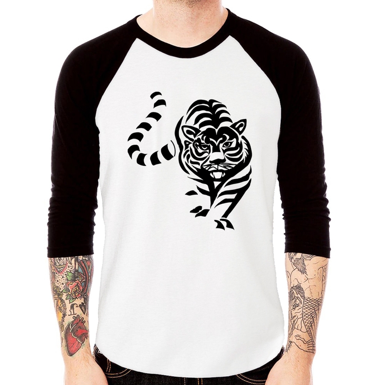 Camiseta Raglan Tigre Traços Manga 3/4
